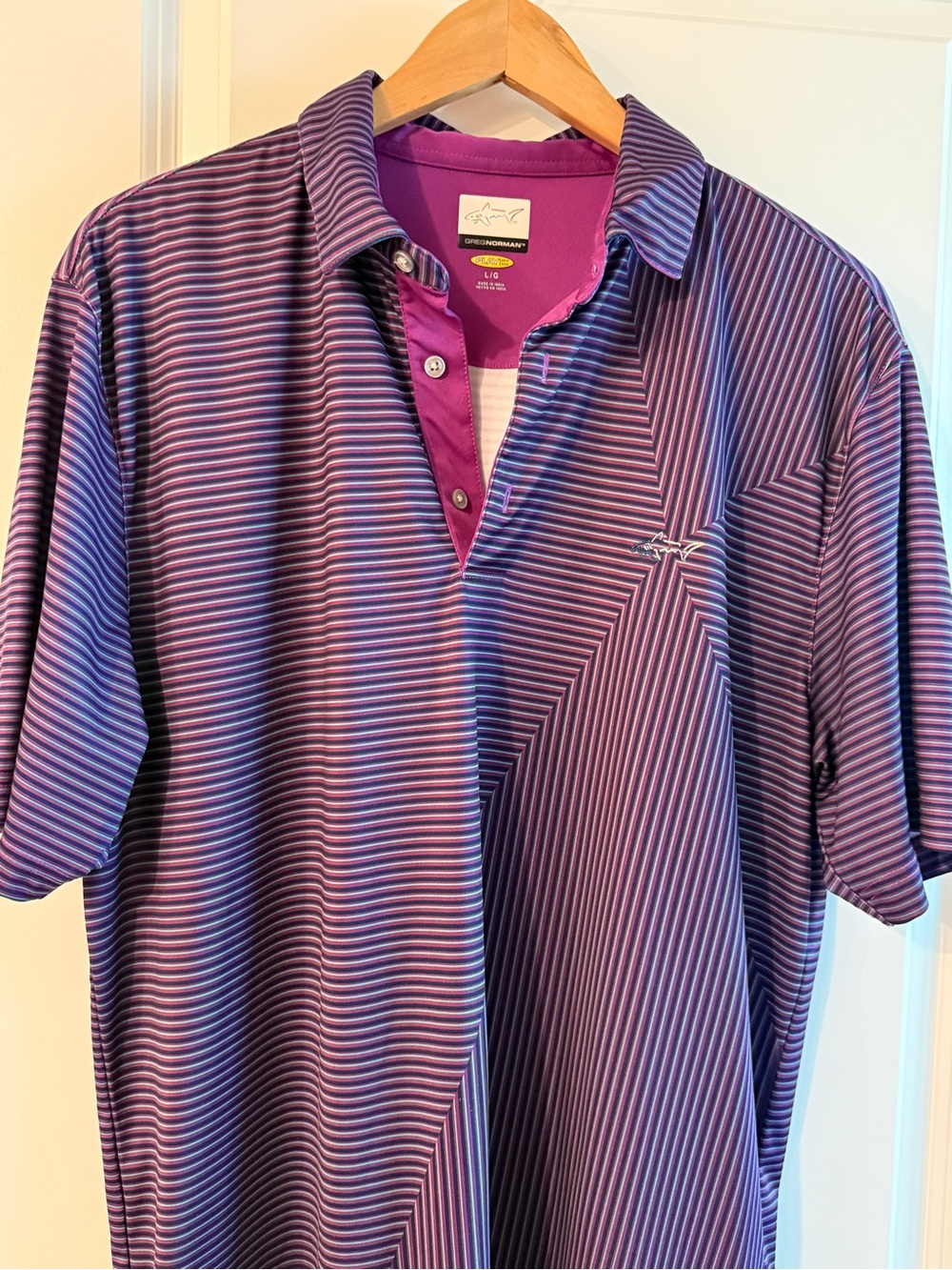 Greg Norman Collection Purple Striped Polo Shirt